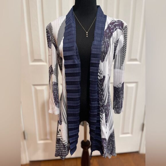 Alberto Makali Navy & White Abstract Print Open-Front Cardigan - Size S - Picture 1 of 3